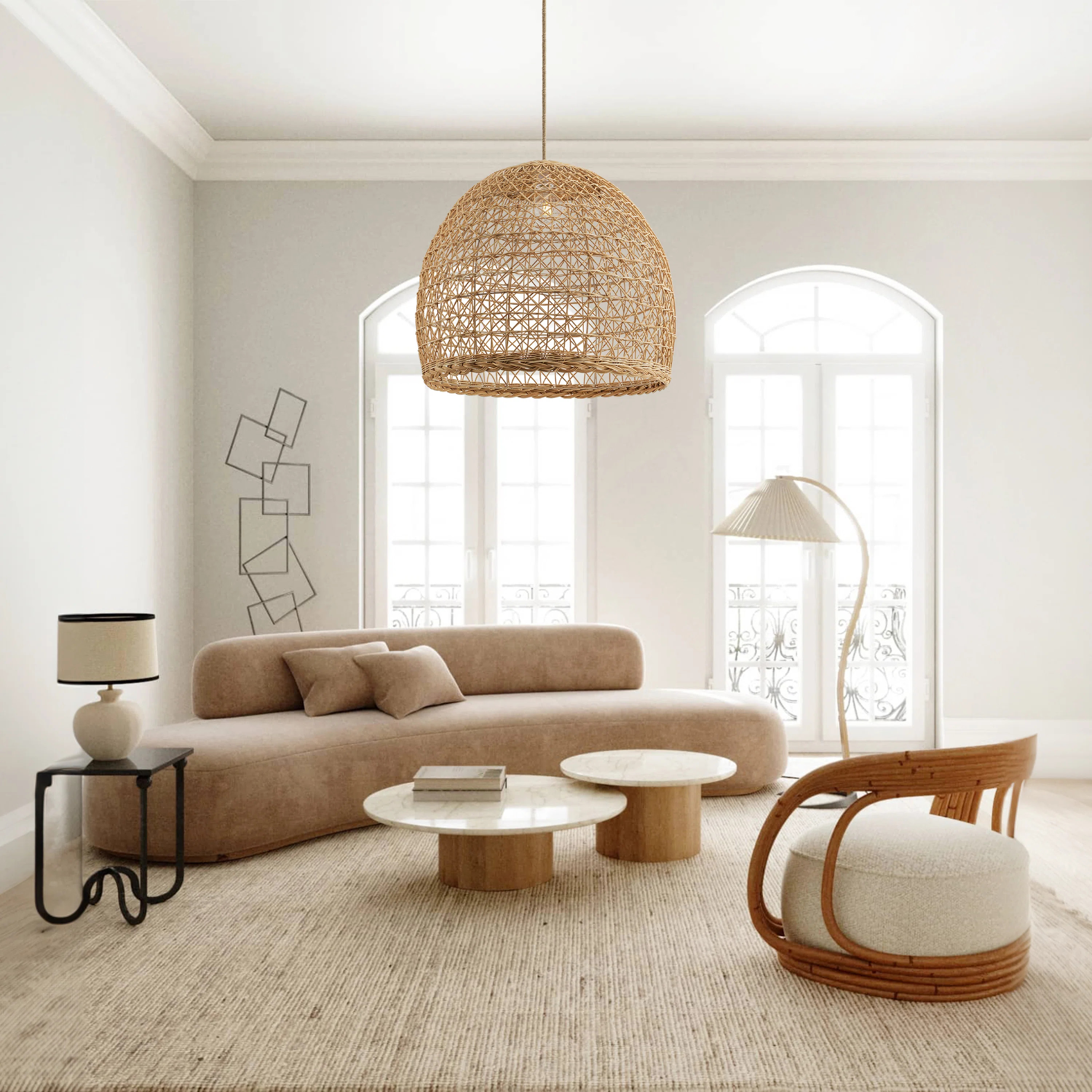 Lumiere Natural Brown Sculptural Rattan Pendant – Large Polished Statement Light Fixture for Di... | Wayfair North America