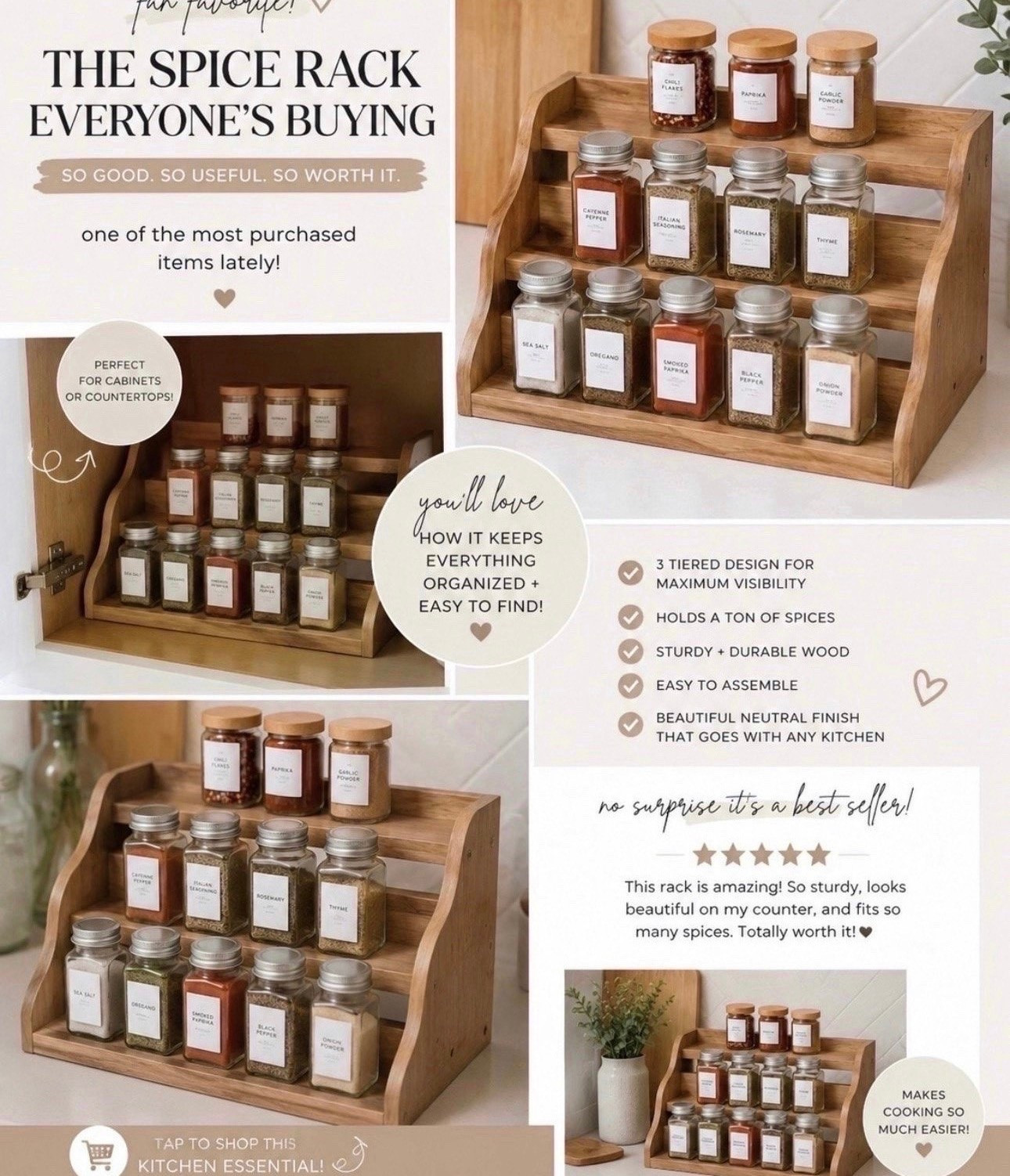 ✨ Kitchen organization find that’s clearly a fan favorite ✨

This tiered wooden spice rack has been one of the most purchased items lately and I completely get why 🤎🌿 It instantly makes your spices look organized, aesthetic, and easy to grab while cooking. Perfect for cabinets or countertops and gives that clean, Pinterest kitchen vibe without spending a fortune 🙌🏽

If you’re in your organize the whole house era… this one is worth adding 🫶🏽✨#KitchenOrganization #HomeFinds #KitchenDecor #SpiceRack #OrganizationIdeas #HomeOrganization #KitchenInspo #AmazonHomeFinds #LTKStyle #NeutralHome #MomLifeFinds

#LTKSaleAlert #LTKHome