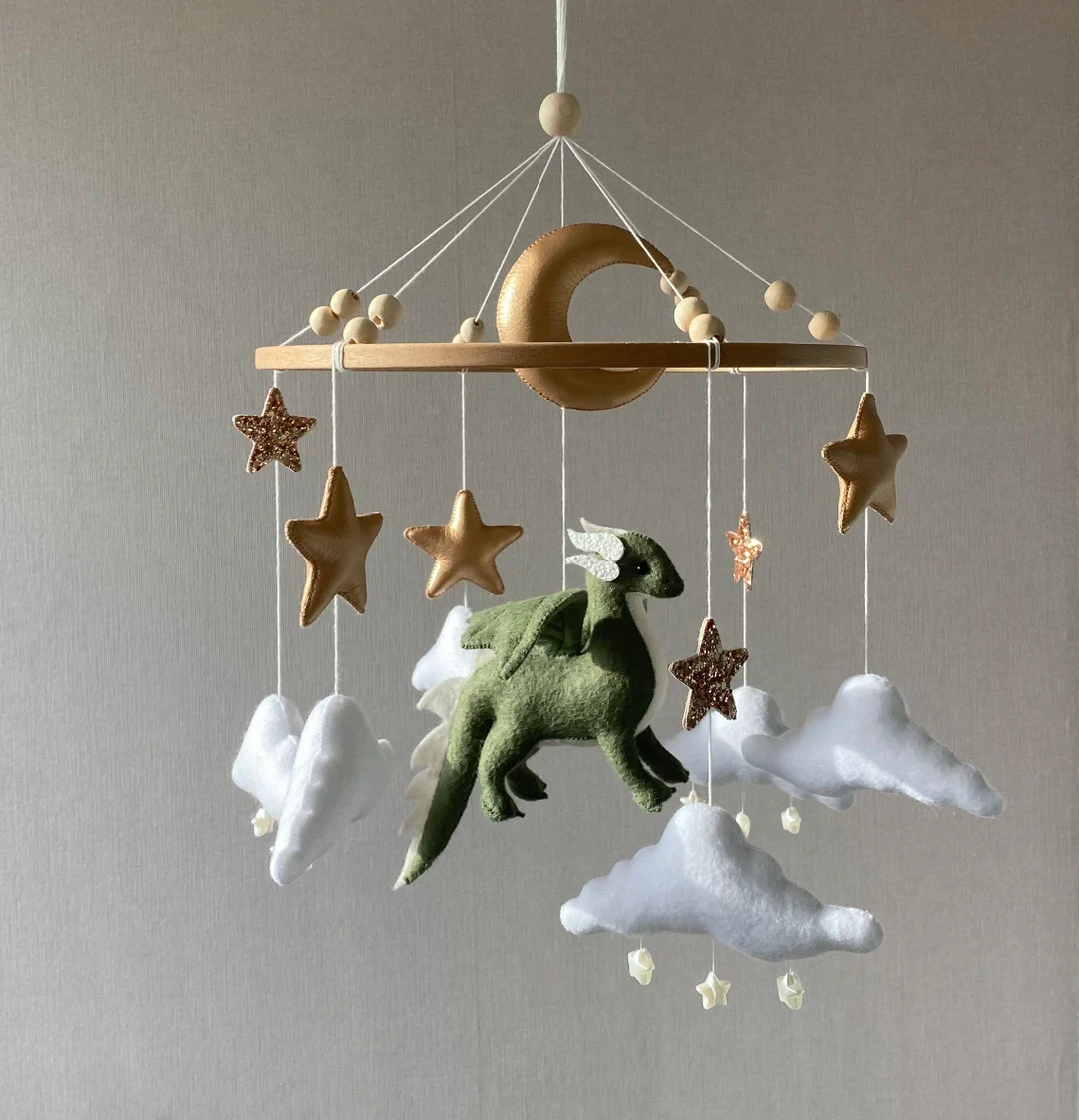 Fantasy baby nursery, Dragon nursery baby mobile, Felt hanging toy, Baby boy mobile, Golden moon ... | Etsy (Global)