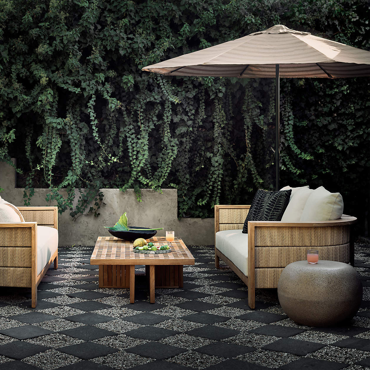 Bali 51" Natural Teak Chaise Daybed with Nova Glow Sunbrella Cushions | Crate & Barrel | Crate & Barrel