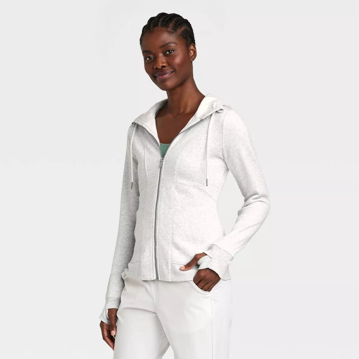 Women's Full Zip Fleece Hoodie - All in Motion™ Heathered Gray L | Target