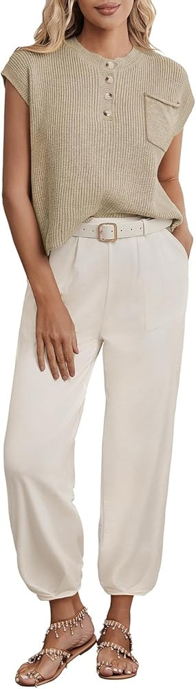 Womens Two Piece Outfits Lounge Sweater Sets Knit Cozy Pullover Tops and High Waisted Pants Match... | Amazon (US)