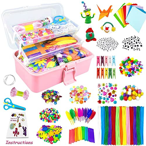 VLUSSO Arts and Crafts Supplies for Kids DIY Craft Kits Art Supplies Materials Kids Crafts Set with Pipe Cleaners Craft Box Preschool Homeschool Toys Gift for Kids Boys and Girls Age 4 5 6 7 8 | Amazon (US)
