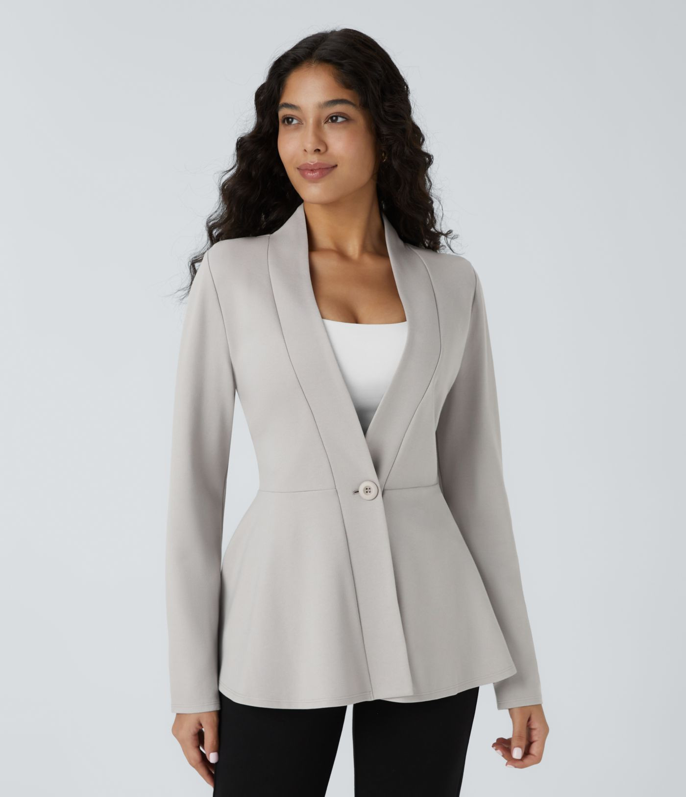 V Neck Single Front Work Peplum Jacket | HALARA