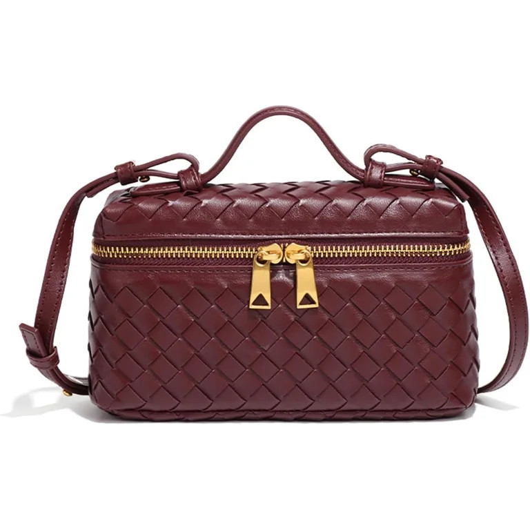 2025 Woven Leather Tote Handbags, Top Handle Purses Shoulder Bag for Women (Burgundy) | Walmart (US)
