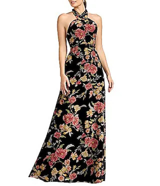 Dress the Population Brighton Floral Halter Neck Sleeveless Floor Length Sheath Dress -  XL | Dillard's