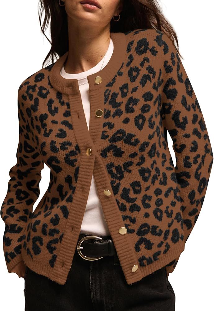 Leopard Print Cardigans for Women Cheetah Open Front Sweater Button Down Knit Fall Clothes Long S... | Amazon (US)