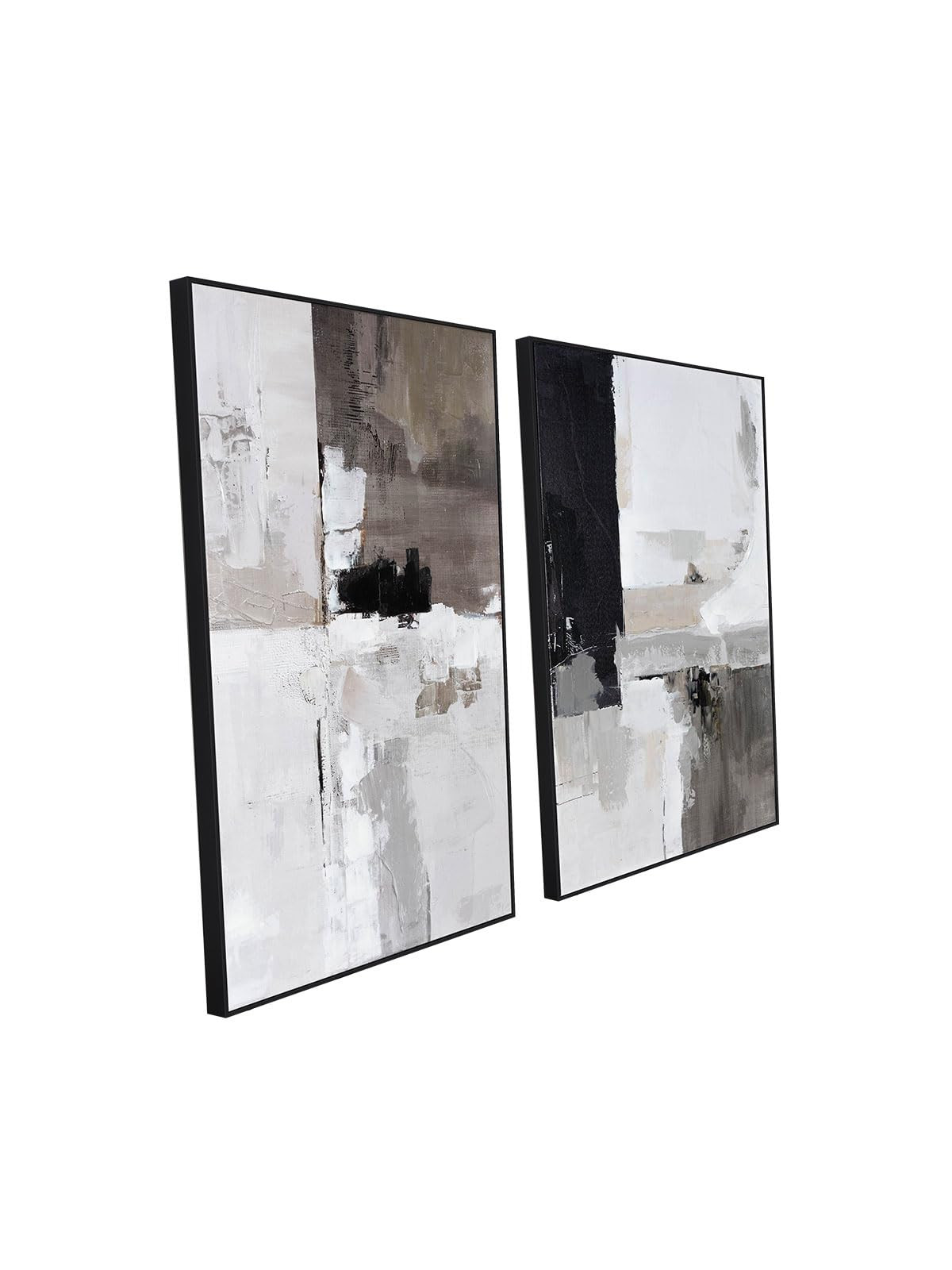 SAFERRYHOME Set of 2 Modern Grey and Black Abstract Wall Art - Framed Canvas Paintings for Living... | Amazon (US)