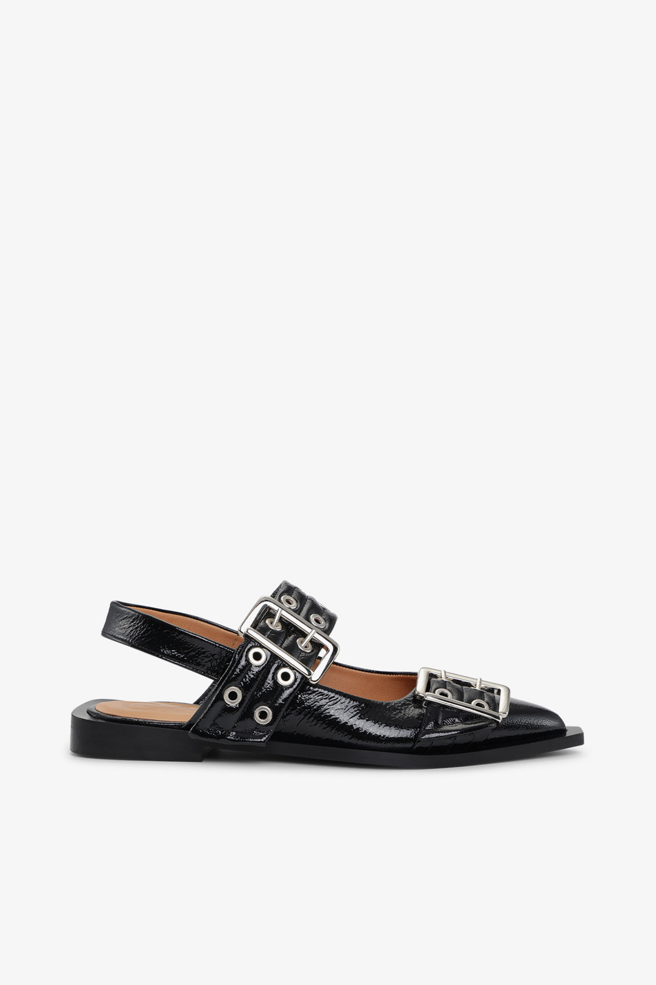 Feminine Buckle Ballerinas in Black | Ganni