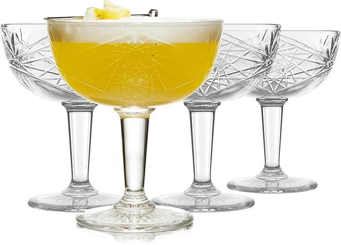 Libbey Hobstar Champagne Coupes , Timeless Bar Glasses, Dishwasher Safe Cocktail Glasses Set of 4... | Amazon (US)