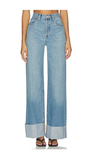 High Rise Wide Leg Cuff Jeans in Vintage Biker Blue | Revolve Clothing (Global)