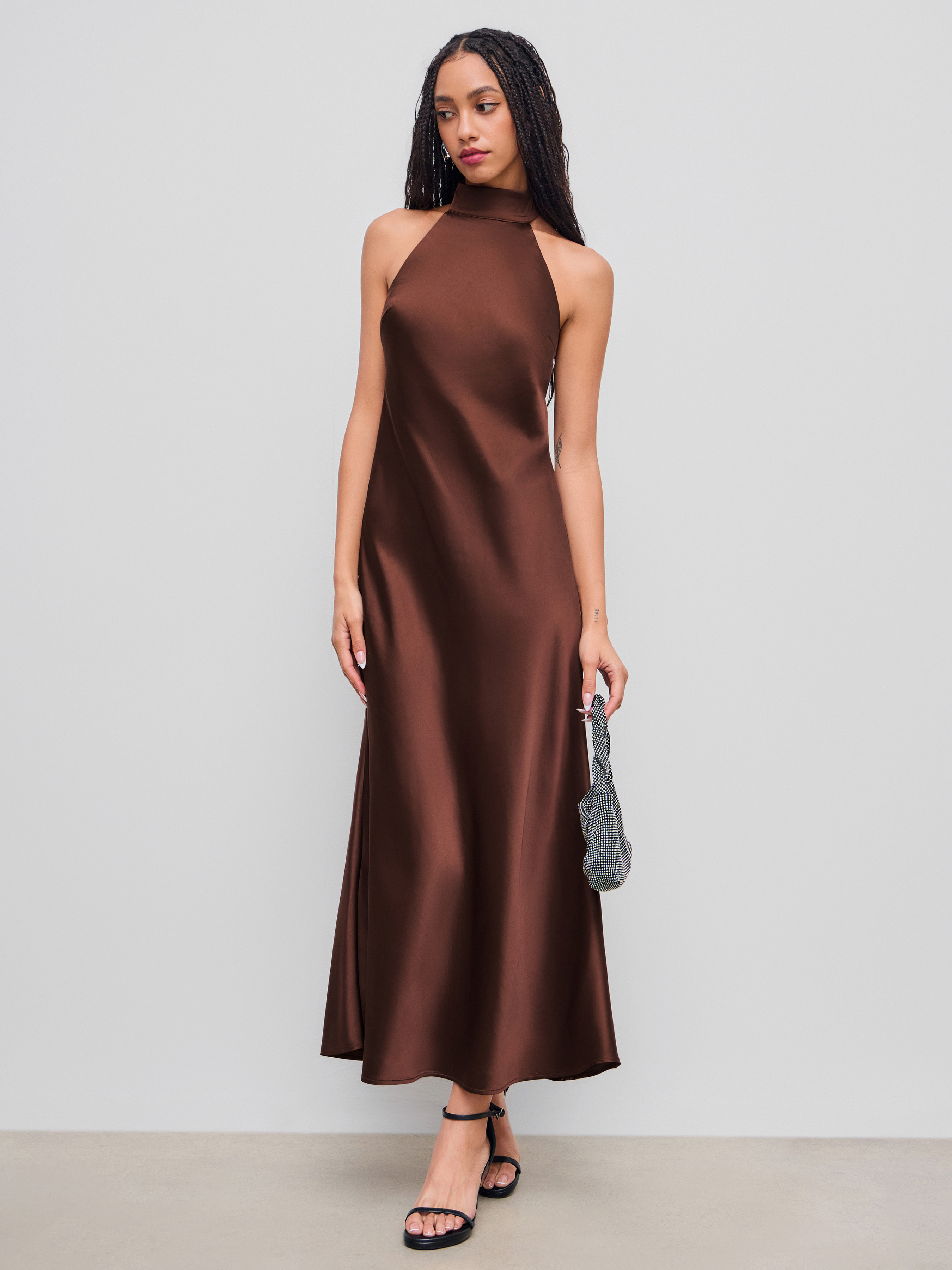 Satin Satin Halter Neckline Backless Maxi Dress For Party/Clubbing | Cider