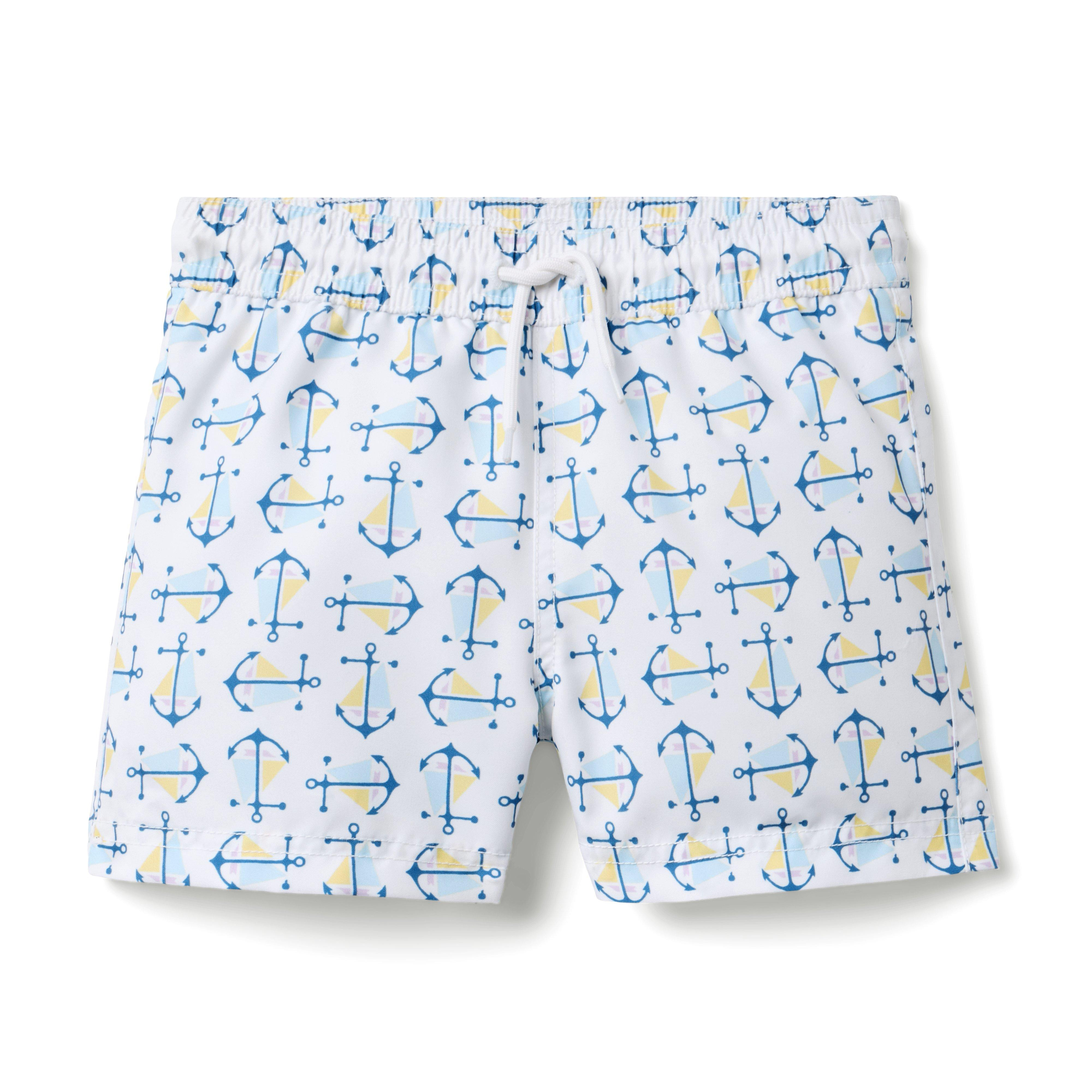 Janie and Jack | Recycled Anchor Swim Trunk - White / 6-12m | Janie and Jack