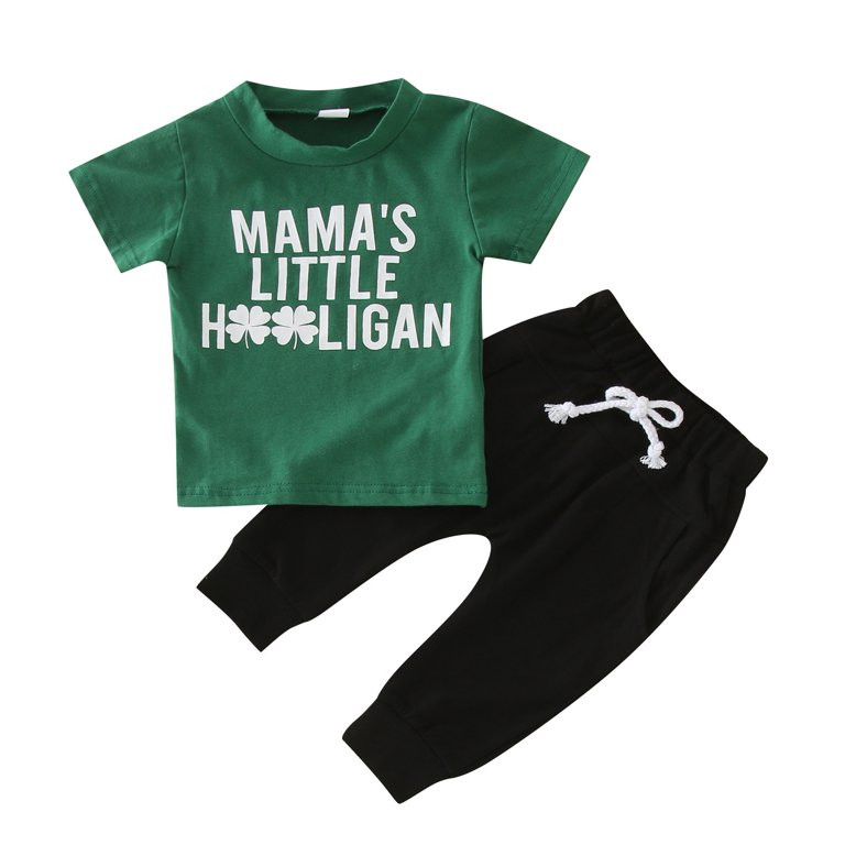 Toddler Boys Outfit Sets St. Patricks Day Kids Baby Boy Letter Short Sleeve Tops Solid Pants Trou... | Walmart (US)