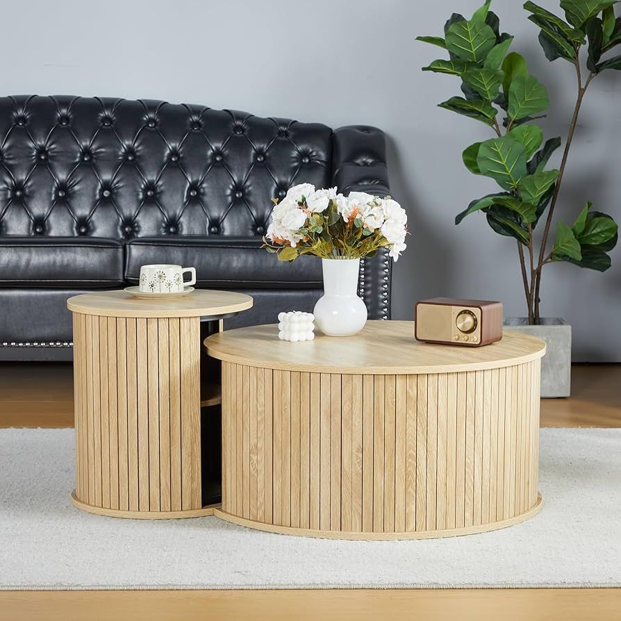 Coffee Table,Nesting Coffee Table Set of 2, Circle Side Table, Round Wooden Coffee Table for Livi... | Amazon (US)