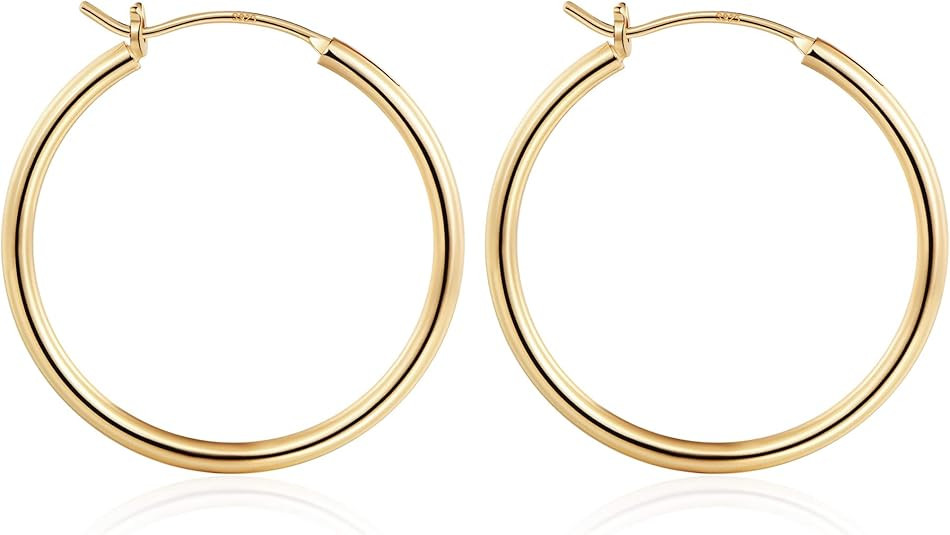 M MOOHAM 14K-Gold-Plated Hoop Earrings for Women - Hypoallergenic 14K Gold 925 Sterling silver-pl... | Amazon (US)