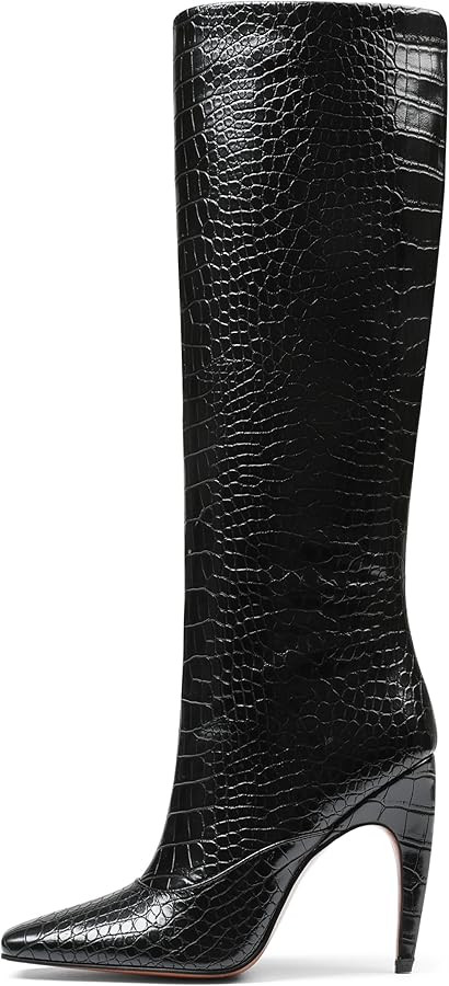 femflame Knee High Boots for Women Wide Calf Long Boots Suede Square Toe Pull On Stiletto Heel Ta... | Amazon (US)