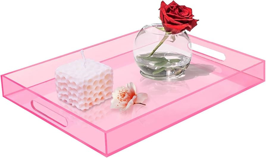 SetGame Acrylic Serving Tray with Handles, Bathroom Desktop Decorative Storage Arylic Trays, Simp... | Amazon (US)