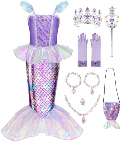 Meland Mermaid Dress - Little Mermaid Costume with Bag for Girls 3-10, Princess Dress Up for Birt... | Amazon (US)