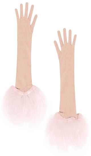 Gwenevere Gloves in Taupe & Dusky Pink Feathers | Revolve Clothing (Global)