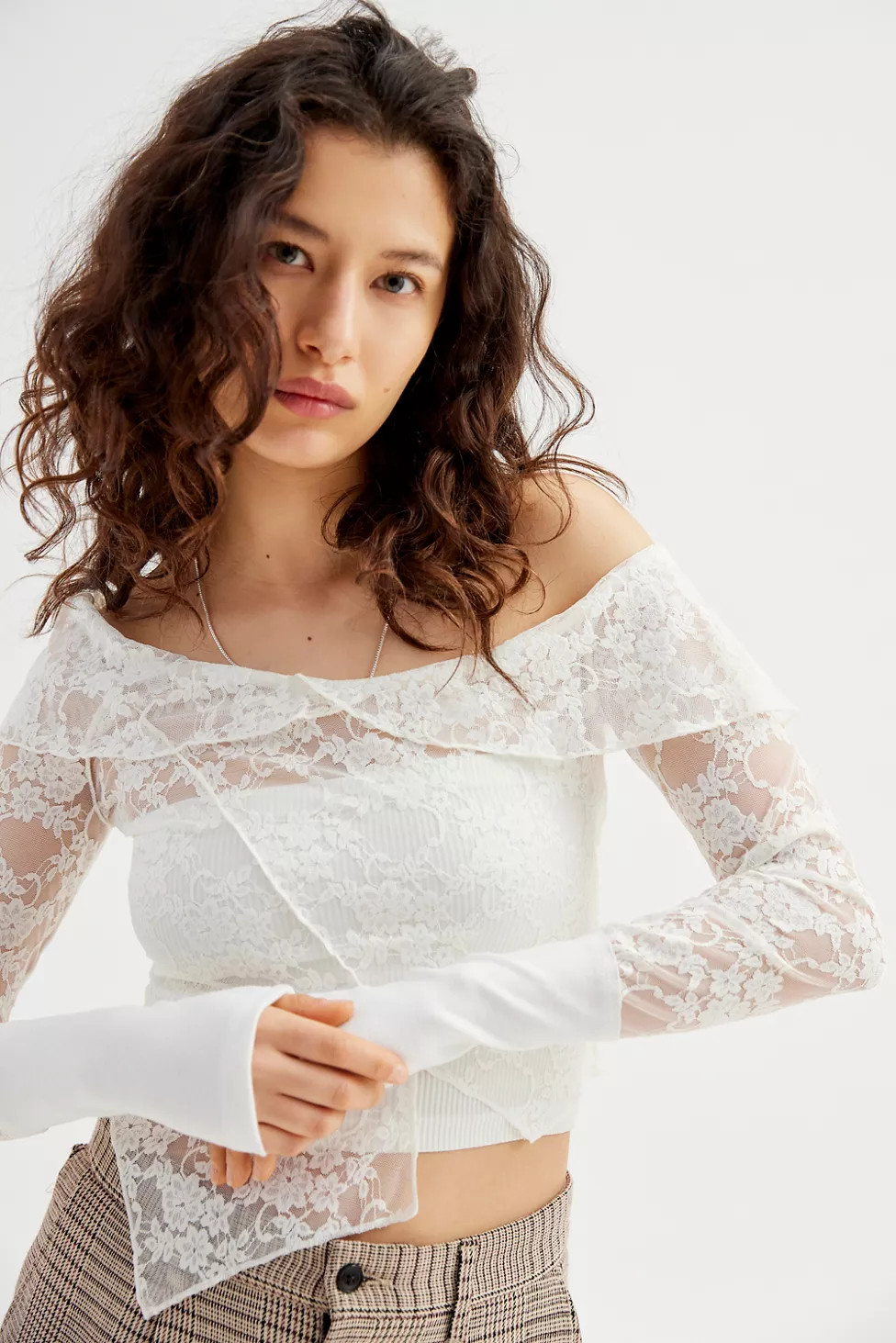 UO Amarillis Sheer Lace Off-The-Shoulder Top | Urban Outfitters (US and RoW)