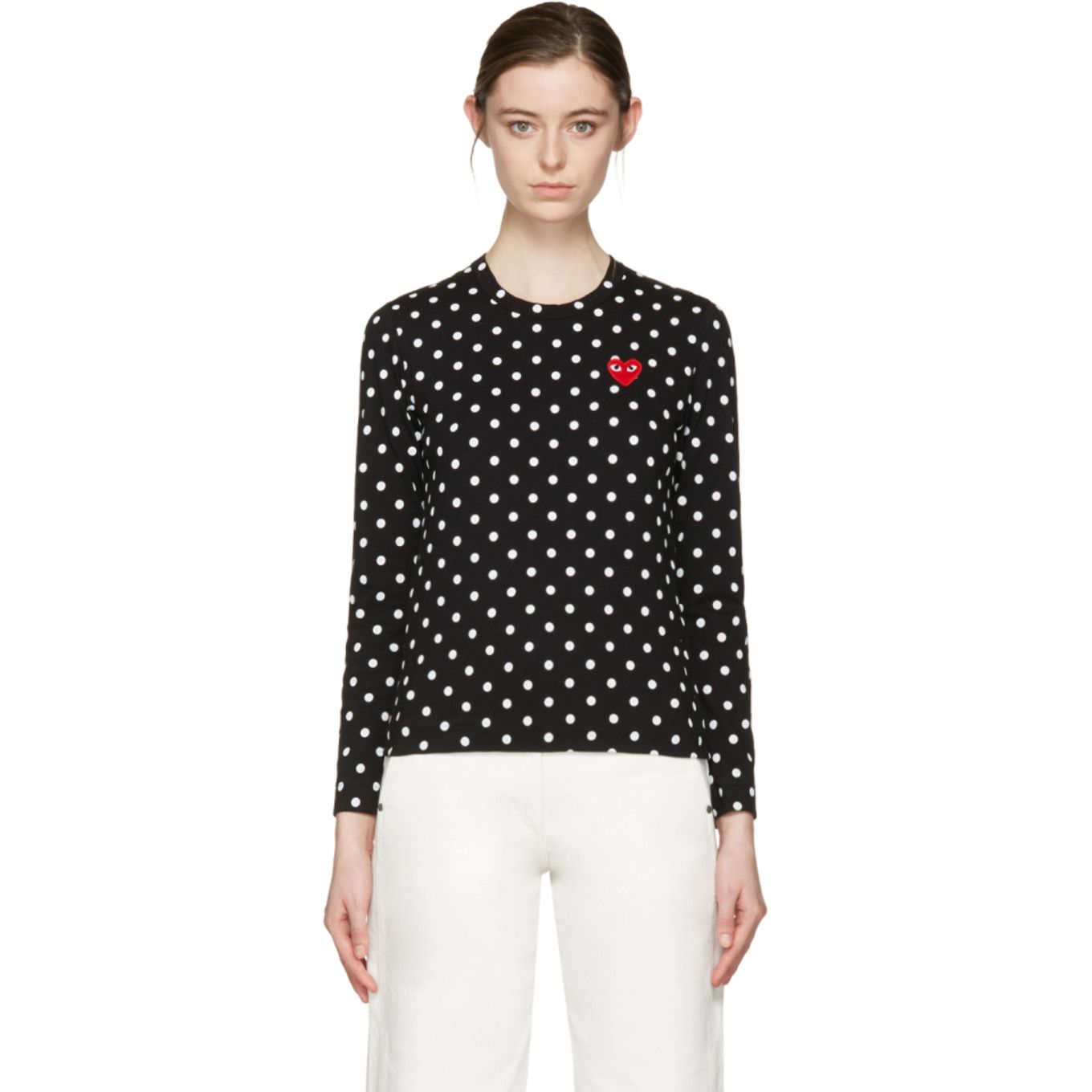 Comme des Garçons Play - Black Polka Dot Heart Patch T-Shirt | SSENSE 