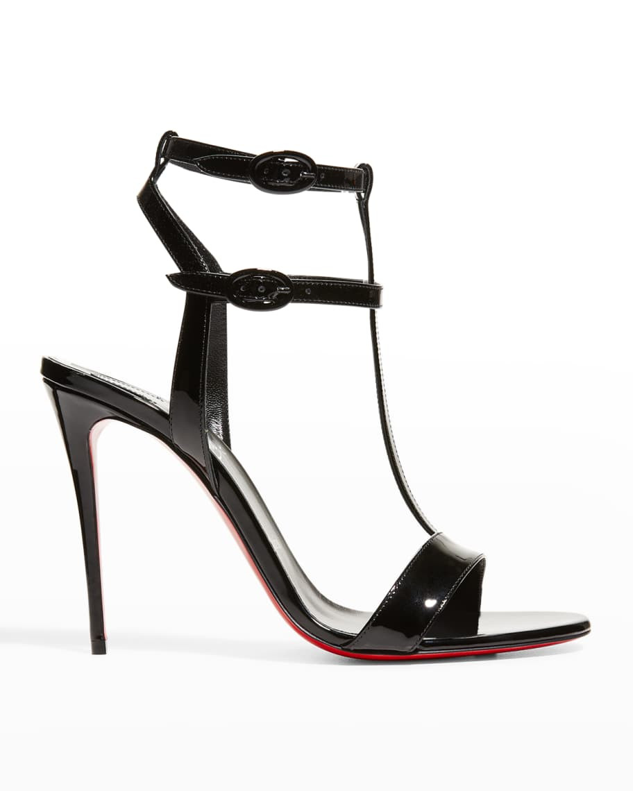 Christian Louboutin Mara Patent Dual-Buckle Red Sole Sandals | Neiman Marcus