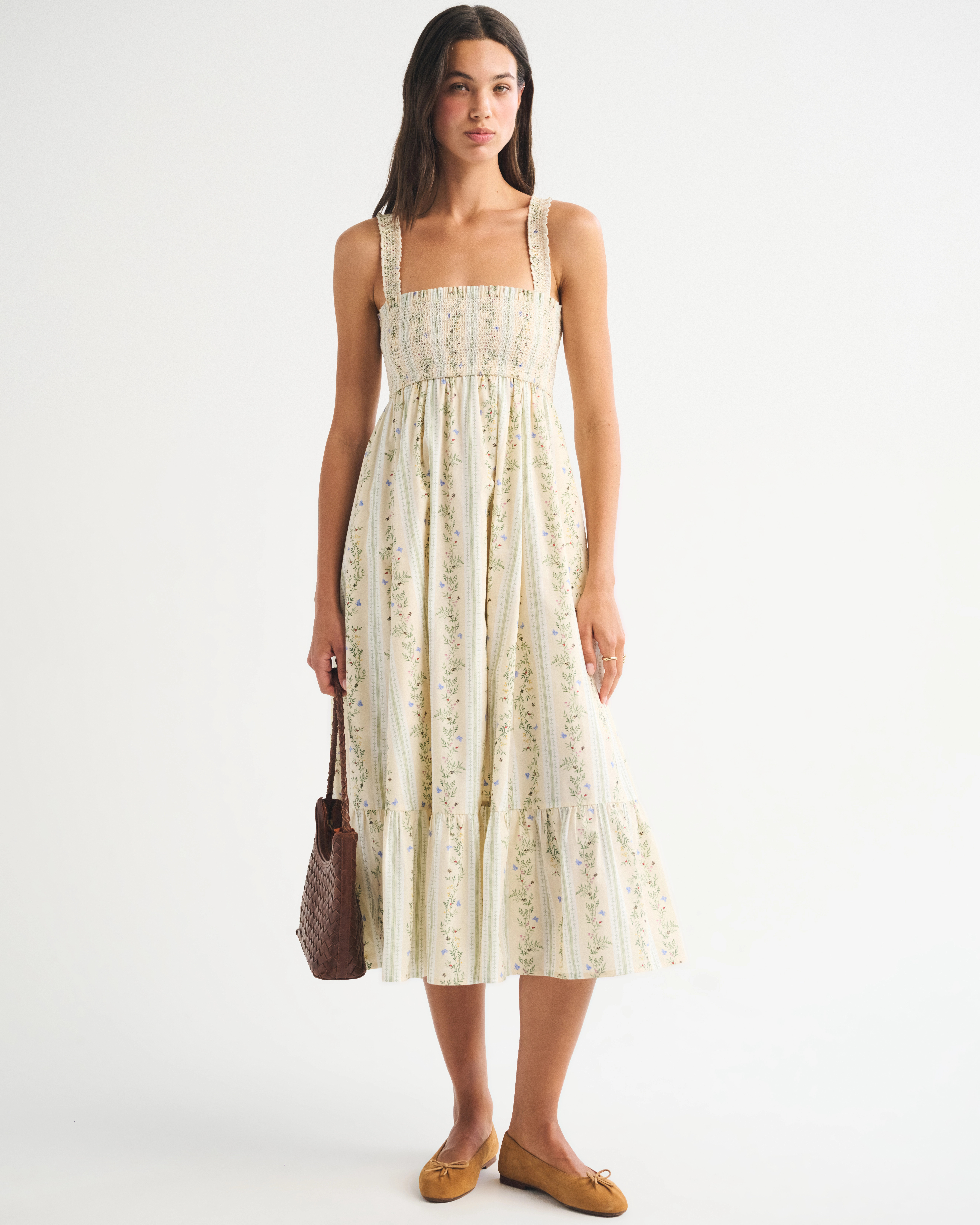 A&F Sydney Smocked Convertible Midi Dress | Abercrombie & Fitch (US)