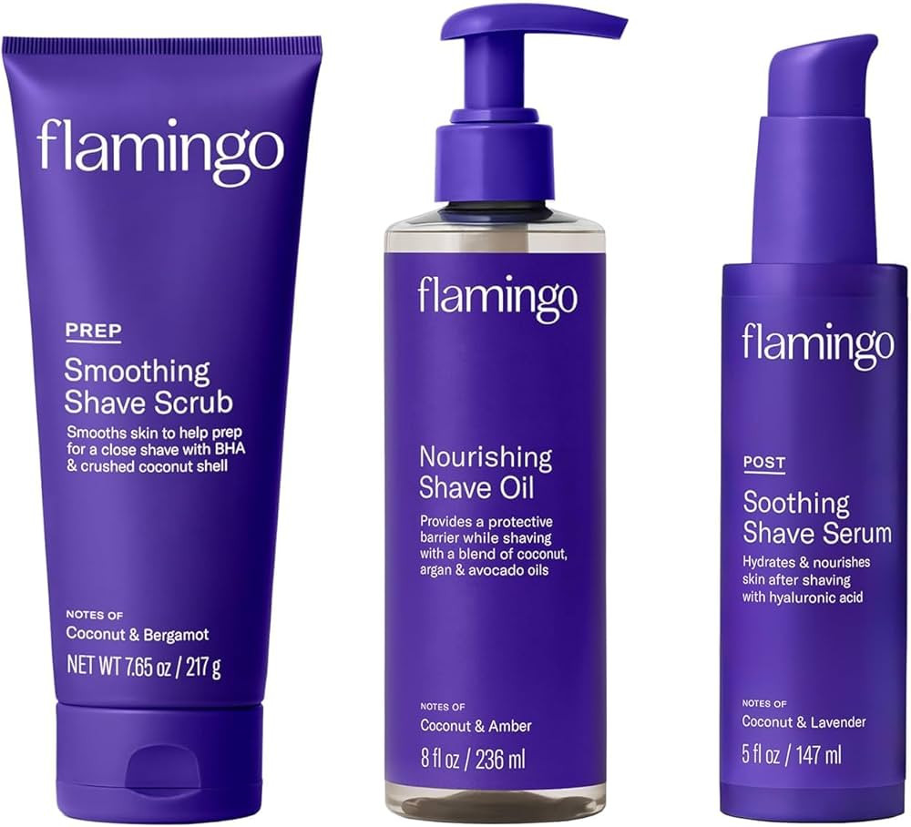 Flamingo 3-Step Shaving Set for Women - Smoothing Prep Scrub, Nourishing Shave Oil, and Soothing ... | Amazon (US)
