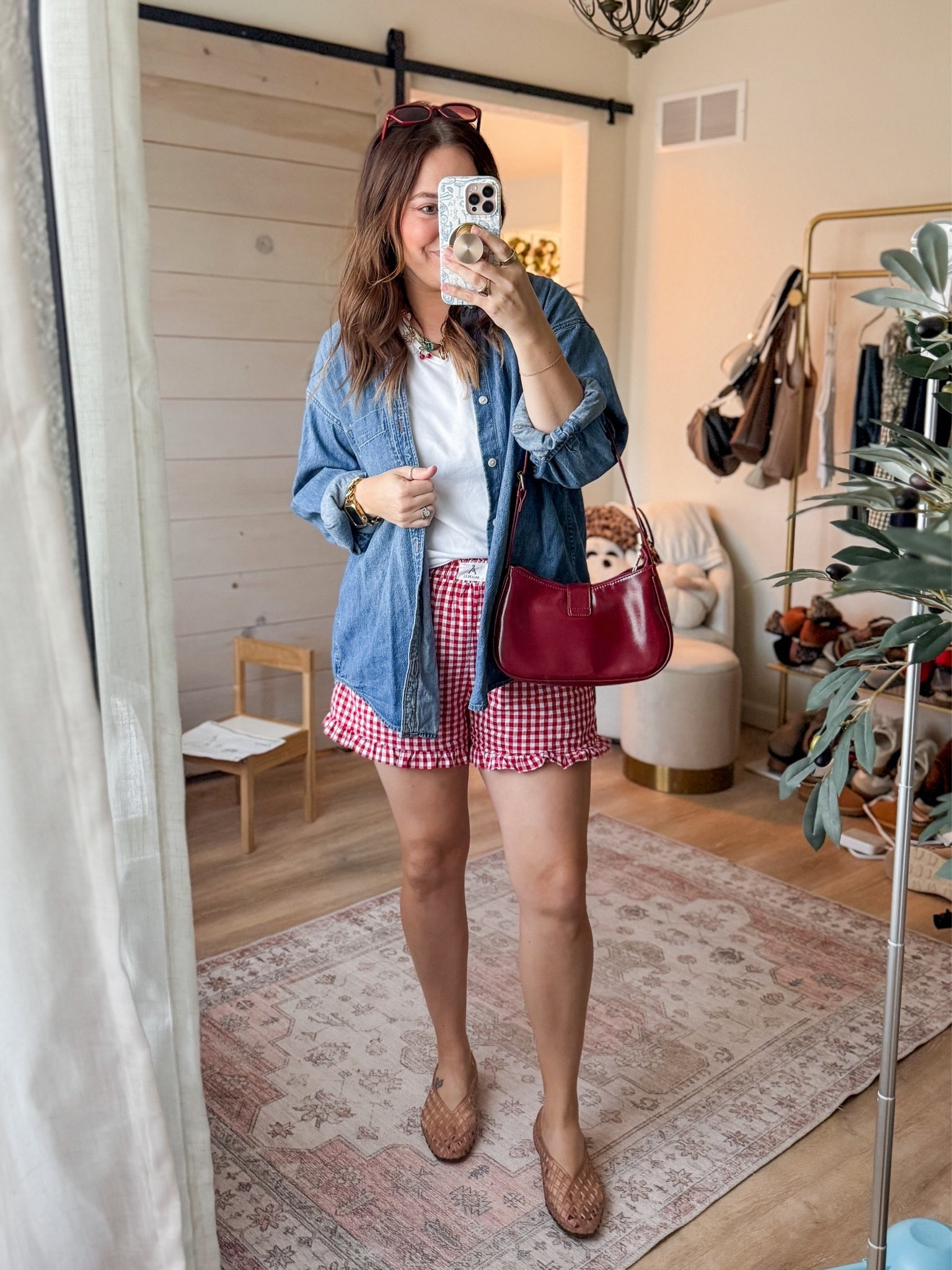 Casual dinner look on a warm fall night, size large in the gingham shorts and size medium in the button up. The denim shirt is very oversized already so no need to size up.

#LTKgrwm #LTKMidsize