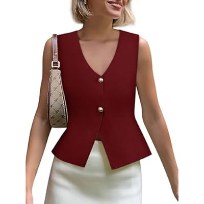 Yousify Womens Sweater Vest V Neck Button Down Crop Knit Tank Top Fashion 2025 Sleev… | Amazon (US)