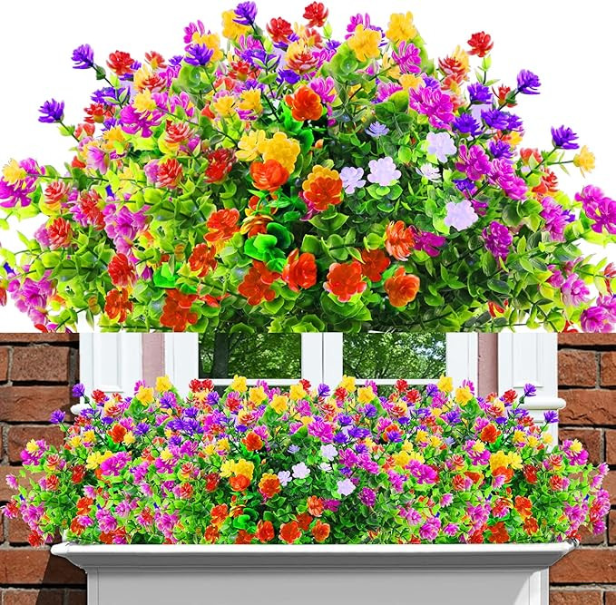 Artificial Fake Plants Flowers for Outdoor Spring Summer Decorarion, 12 Bundles UV Resistant Faux... | Amazon (US)