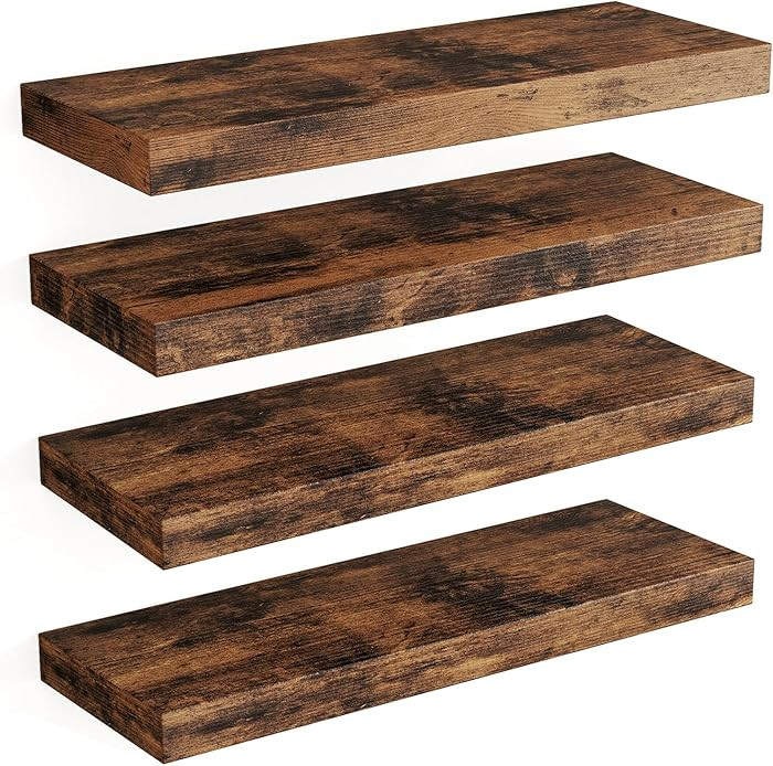 Fixwal Floating Shelves 15.8in Rustic Wood Finish with Invisible Brackets, Set of 4, Rustic Brown | Amazon (US)