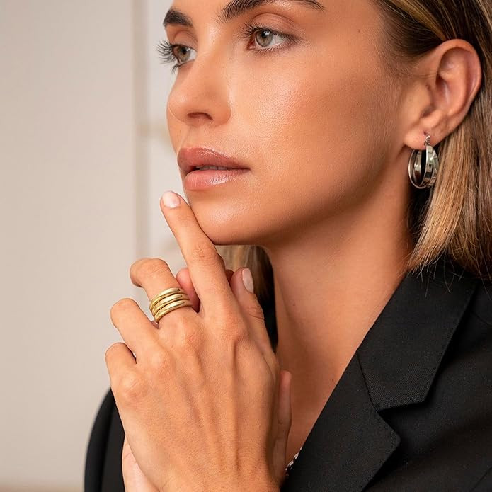 14K Chunky Gold Ring For Women Wide Statement Ring Vintage Stack Gold Rings Non Tarnish Plated Bi... | Amazon (US)