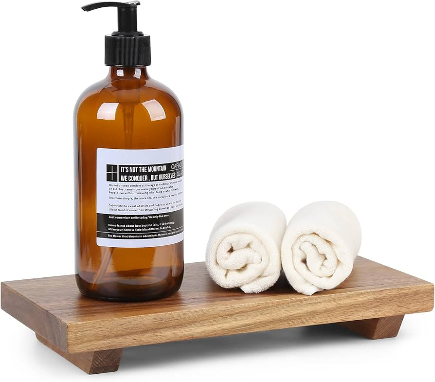 MERVAGIN Rustic Wooden Pedestal Stand Riser Tray, Soap Dish and Plant Holder for Kitchen and Bath... | Amazon (US)