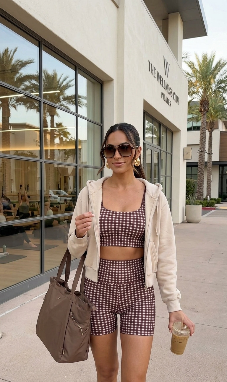 Still shocked this set is Amazon 🤍 The brown gingham print gives major designer Pilates girl energy while still being affordable and comfy enough for workouts, errands, coffee runs, and travel days.

The perfect elevated athleisure look ✨

Everything linked in my Amazon storefront + LTK.

#amazonfashion #amazonfinds #ltkstyle #pilatesgirl #athleisure #quietluxury #wellnessgirl #luxuryforless #activewear #richgirlaesthetic 

 