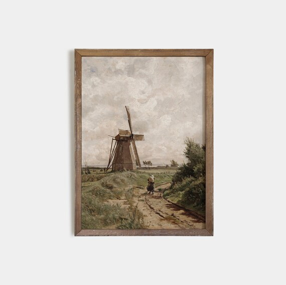 Windmill Print  Vintage Country Landscape Painting  Antique | Etsy | Etsy (US)