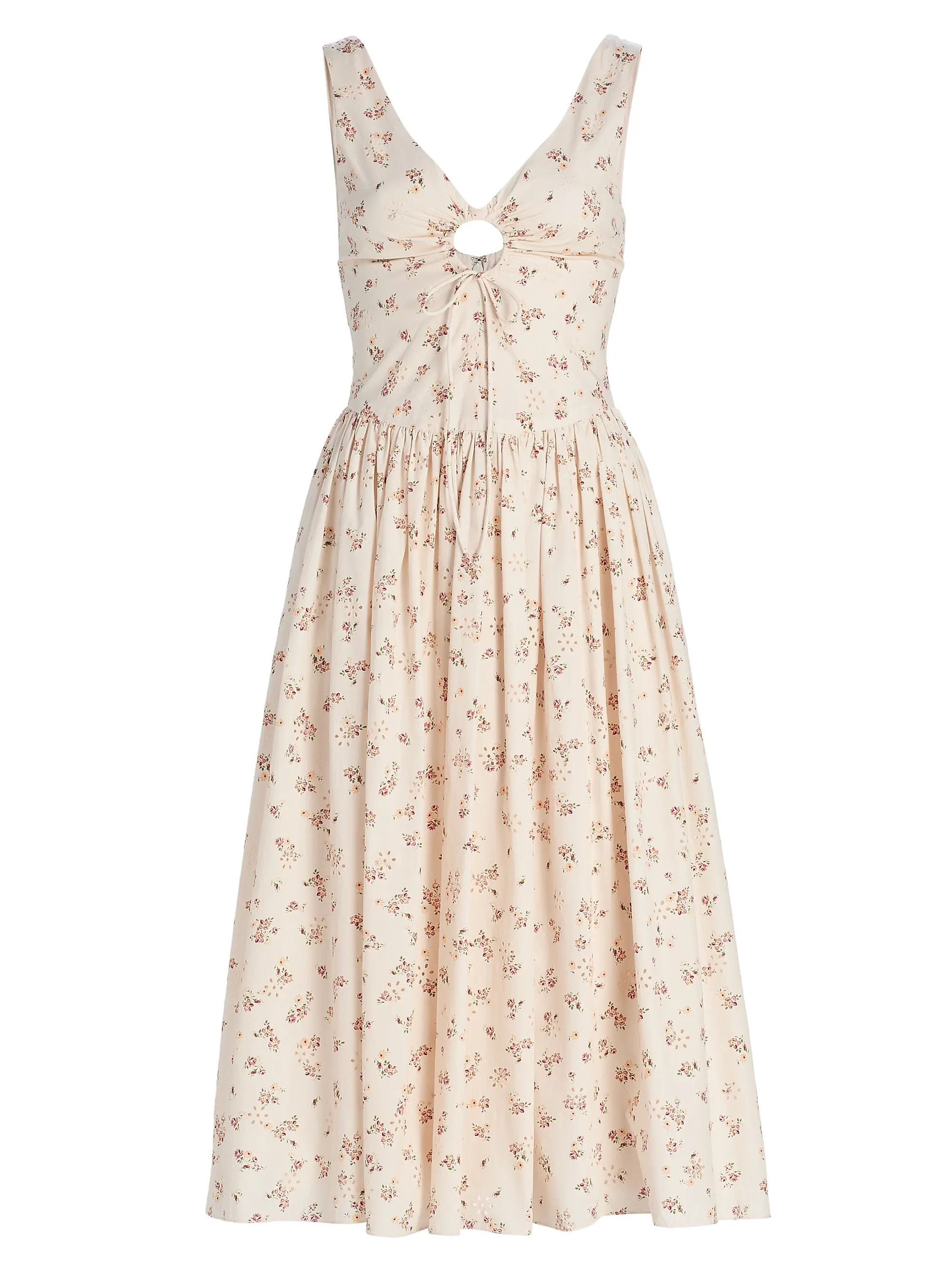 Markarian Penelope Floral Cotton Keyhole Midi-Dress | Saks Fifth Avenue | Saks Fifth Avenue