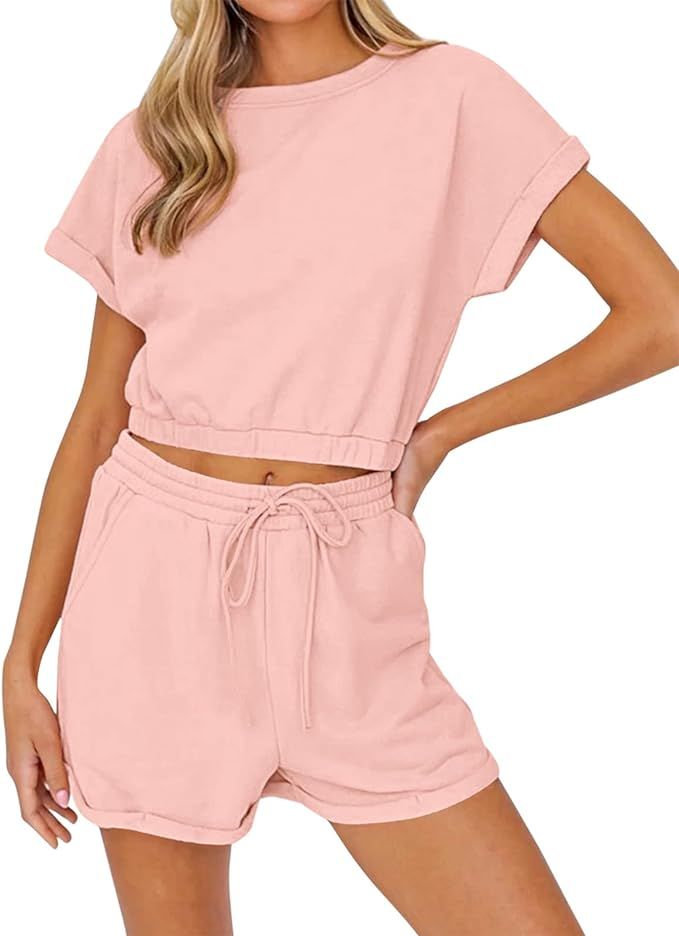 Women's Summer Pajama Set Short Sleeve Tank Top and Shorts Loungewear Sweatsuit Outfits | Amazon (US)
