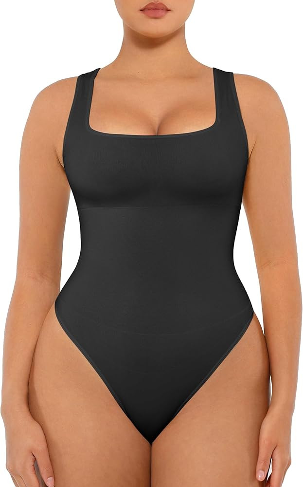 FeelinGirl Bodysuits for Women Seamless Square Neck Tummy Control Compression Thong Shapewear Bod... | Amazon (US)