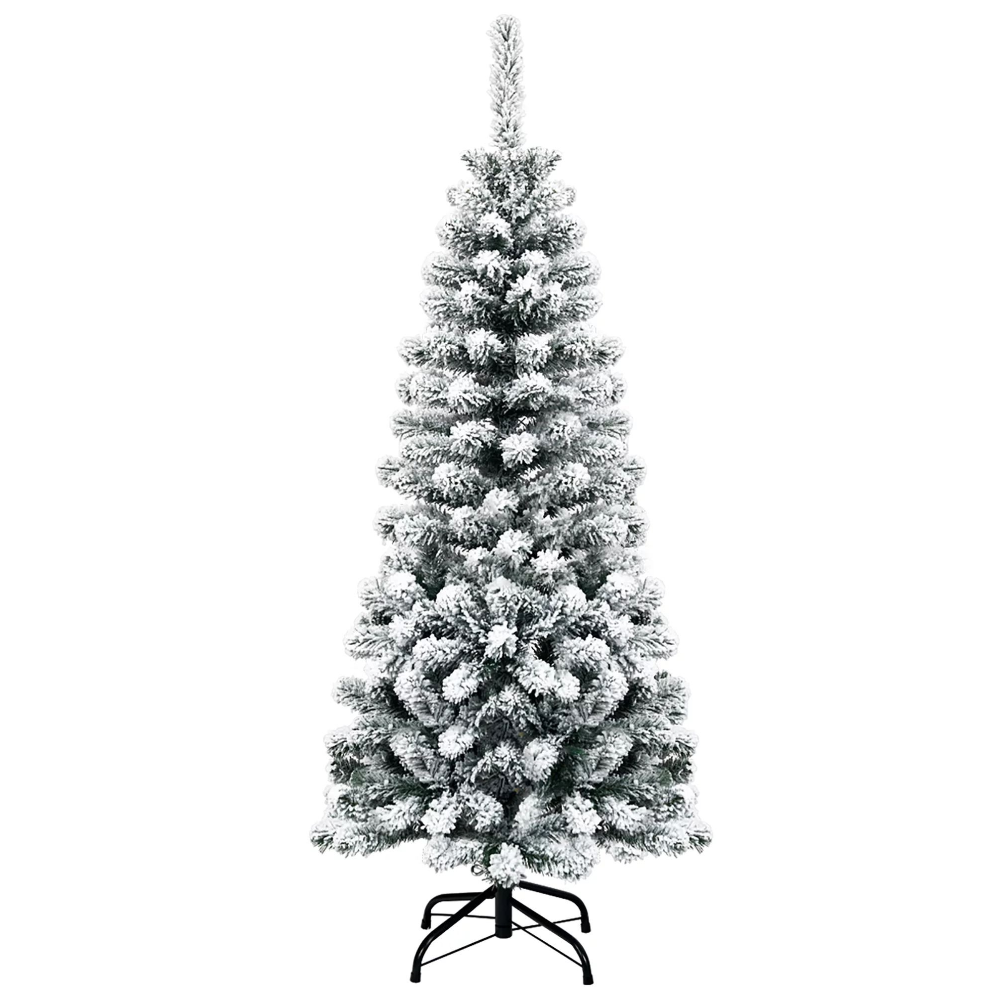 Costway 4.5Ft Unlit Hinged Snow Flocked Artificial Pencil Christmas Tree w/ 242 Branch | Walmart (US)