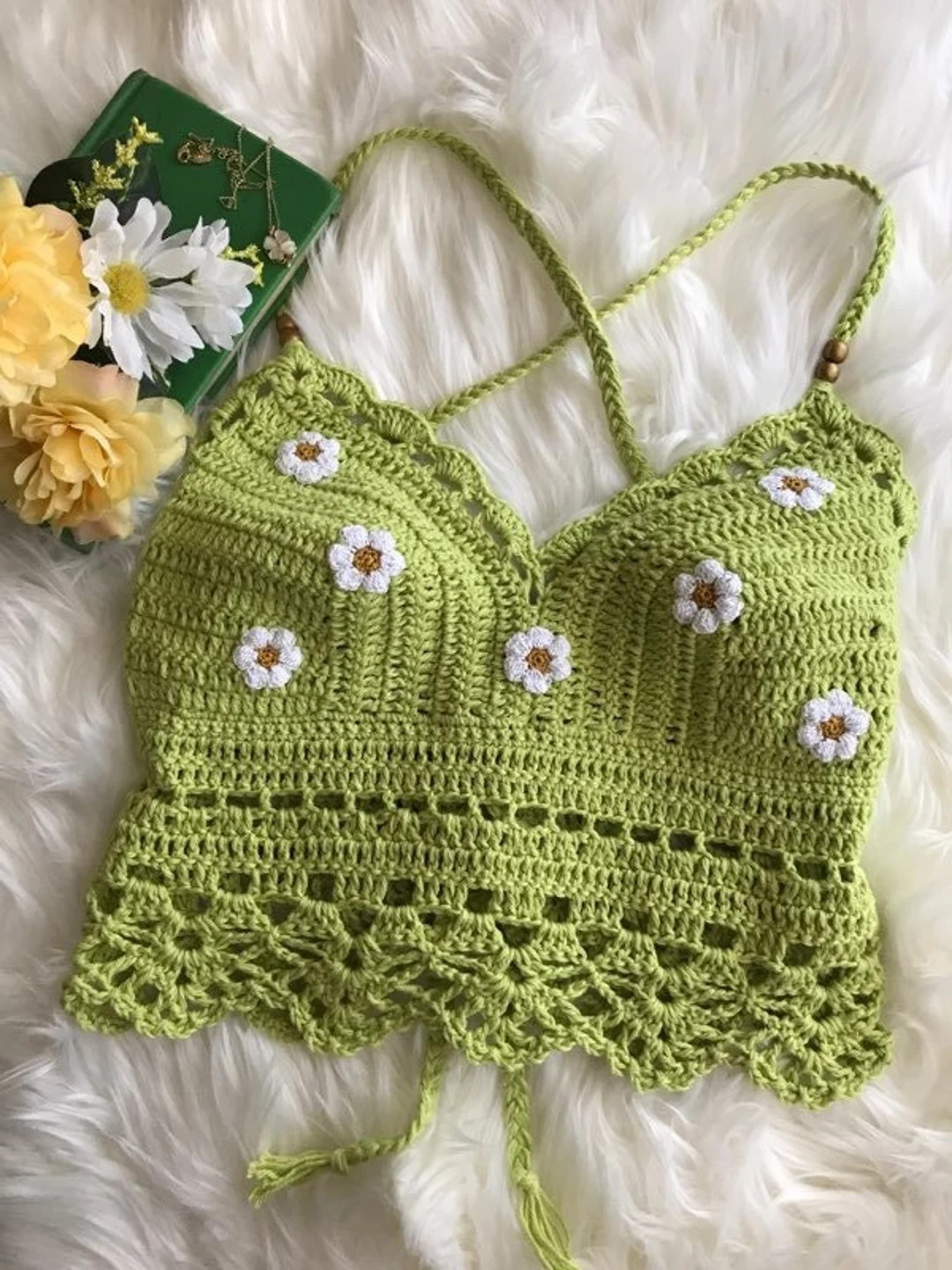 Crochet Crop Top, Festival Crop Top, Boho Crop Top, Daisy Flower Criss Cross Bralette, Gypsy Crop... | Etsy (US)