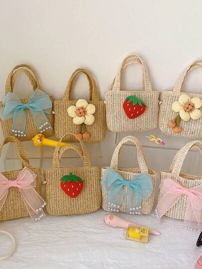 1pc Fashion Strawberry Cartoon Woven Bow Decor Coin Purse, Shoulder Crossbody Small Bag For Girls | SHEIN