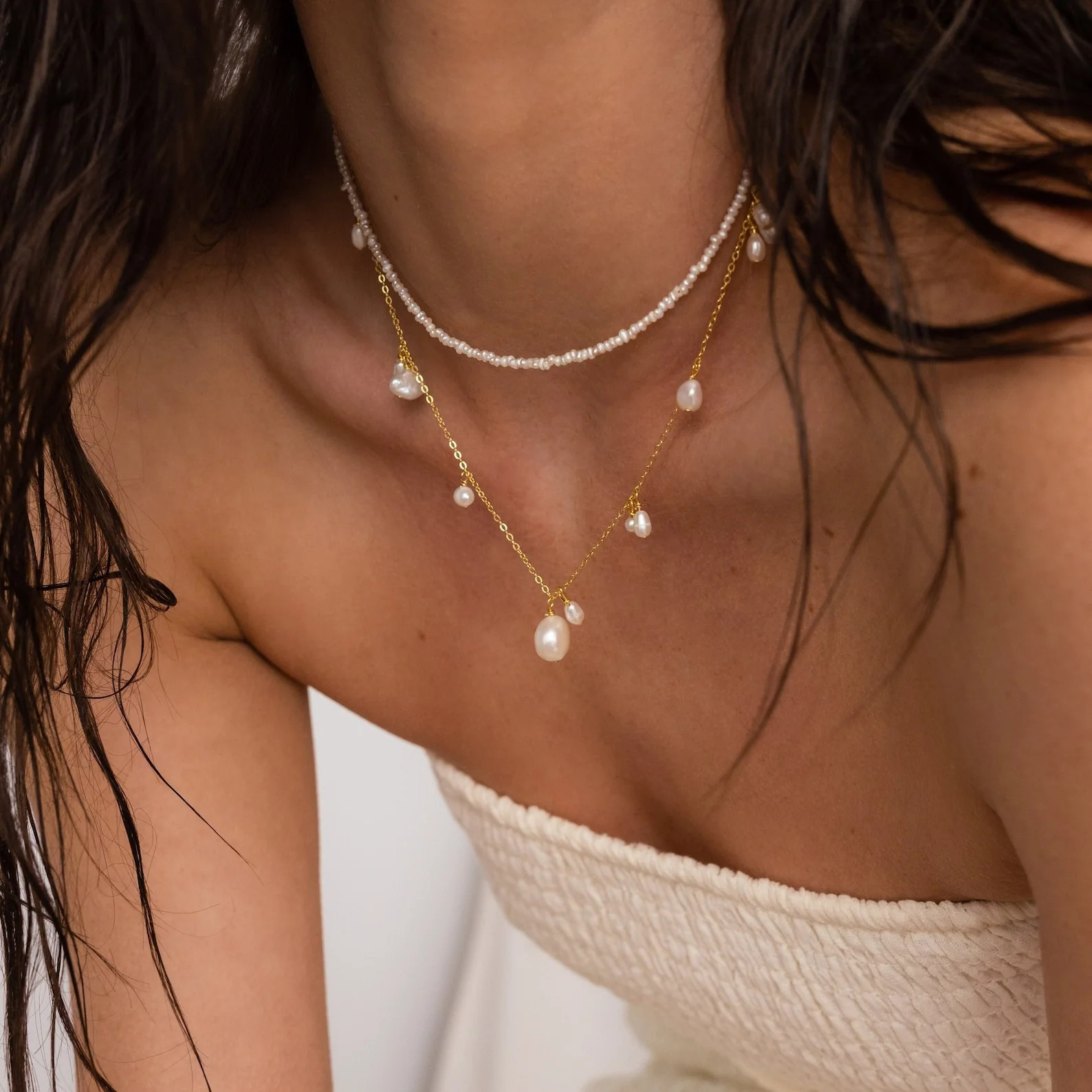 Baroque Pearl Station Necklace | Caitlyn Minimalist