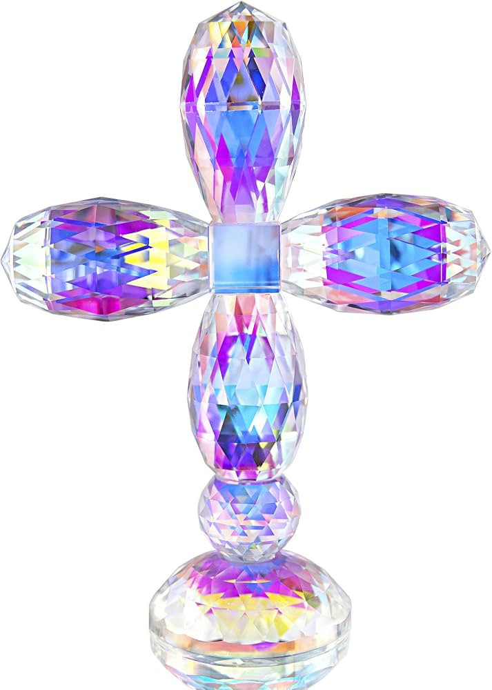 QFkris 7" Crystal Cross Standing, Decorative Glass Crosses for Table Shelf Tabletop & Home Decor ... | Amazon (US)