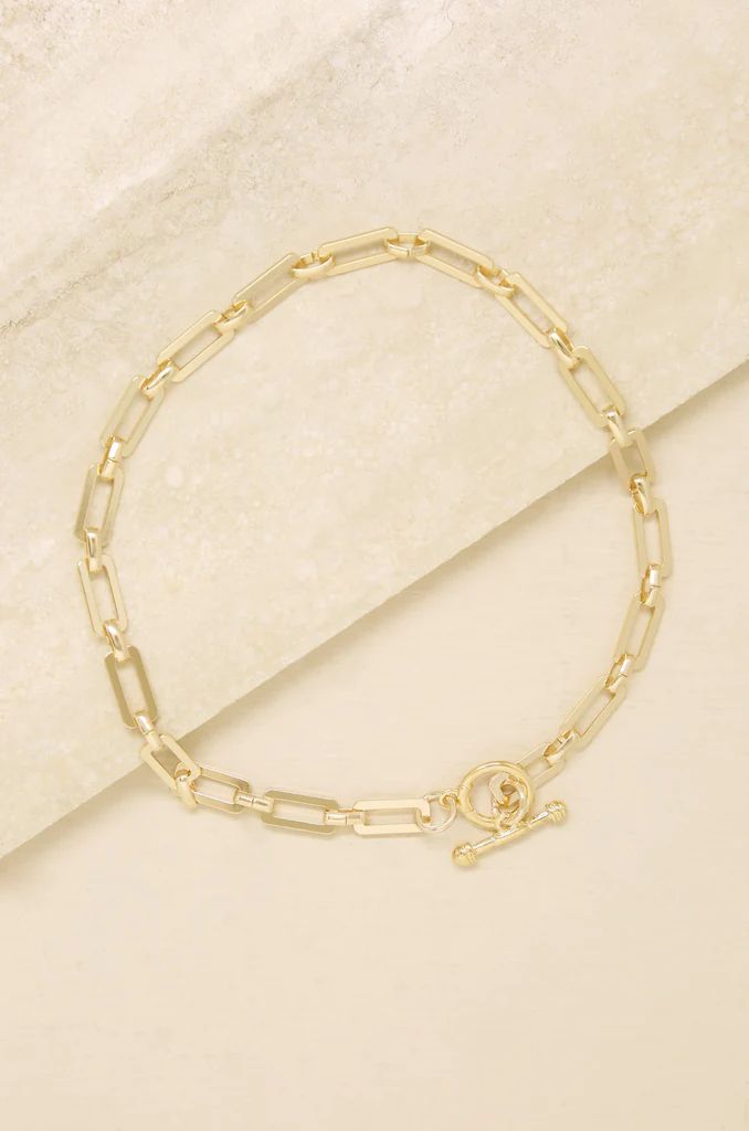 Golden Flat Rectangle 18k Gold Plated Chain Necklace | Ettika