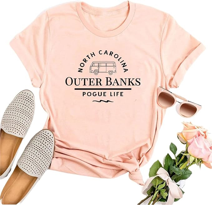 HONTOUTE Women Outer Banks Pogue Life Shirt Funny Surfing Lover Sports College Athletic Tee Tops | Amazon (US)