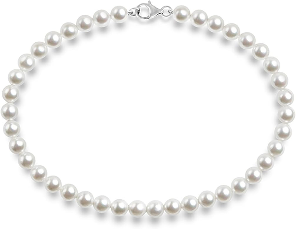 PAVOI Sterling Silver Round White Simulated Shell Pearl Necklace Strand | Pearl Choker Necklace |... | Amazon (US)