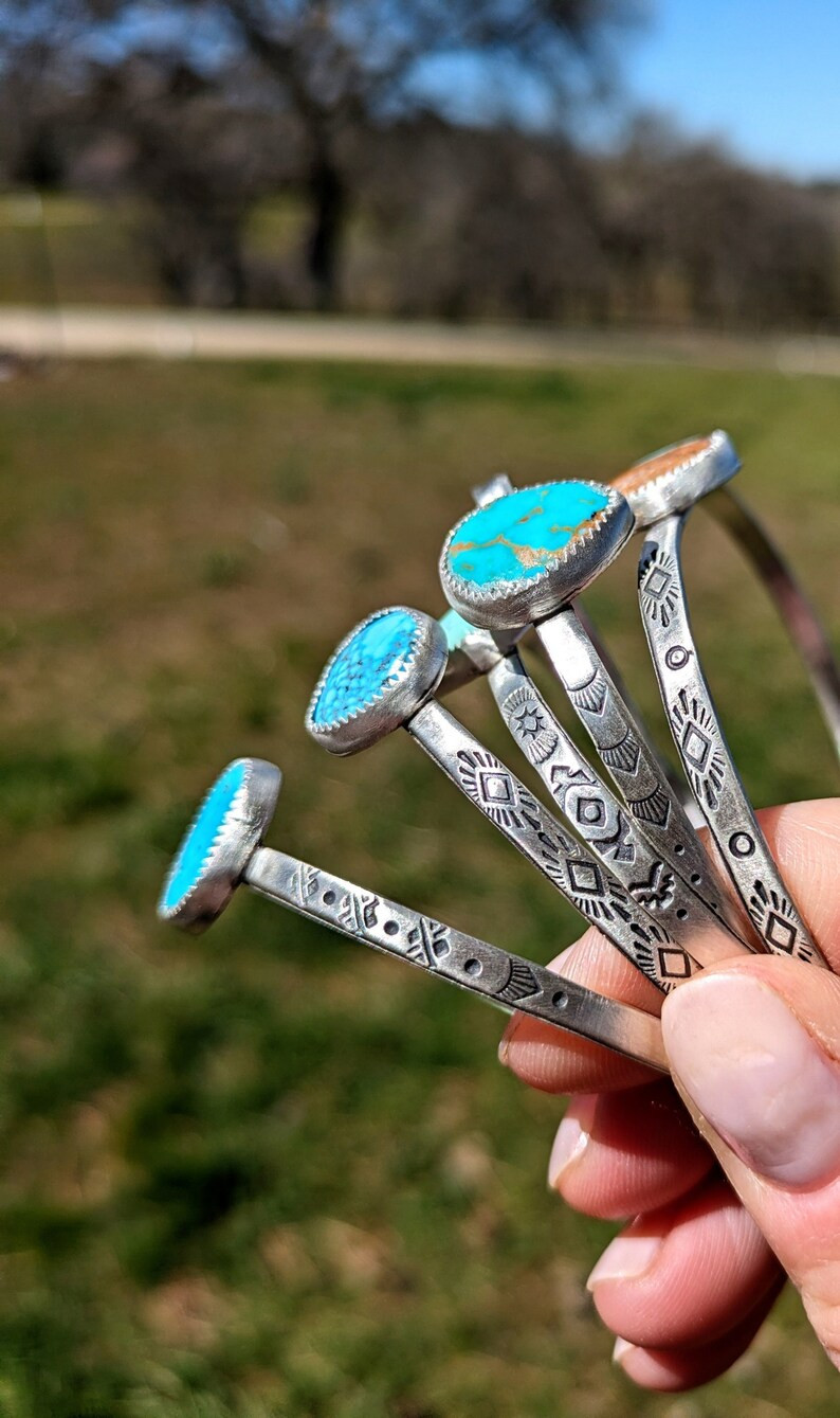 Sterling Turquoise Cuff Bracelets, Hand Forged, Western Boho - Etsy | Etsy (US)