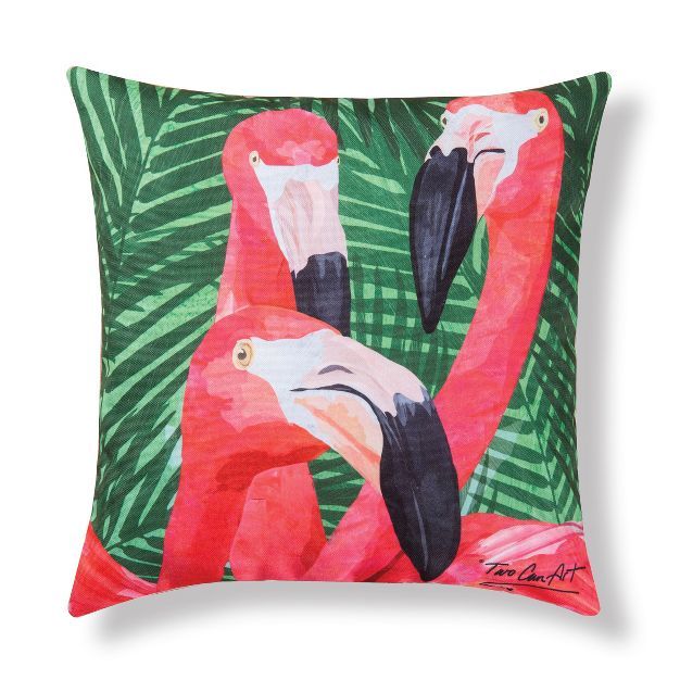 C&F Home 18" x 18" Pink Flamingos Coastal Tropical Indoor/Outdoor Throw Pillow | Target